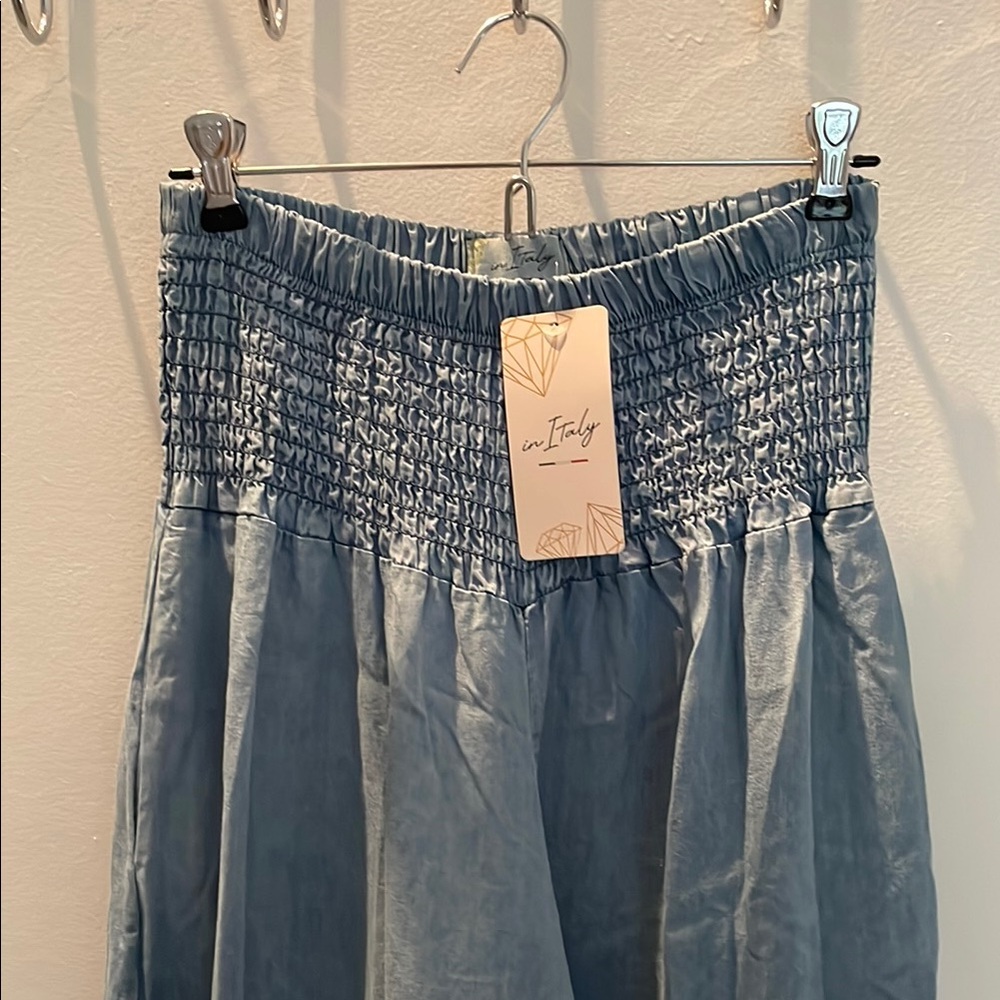 Blue Wide Leg High-Waisted Pants